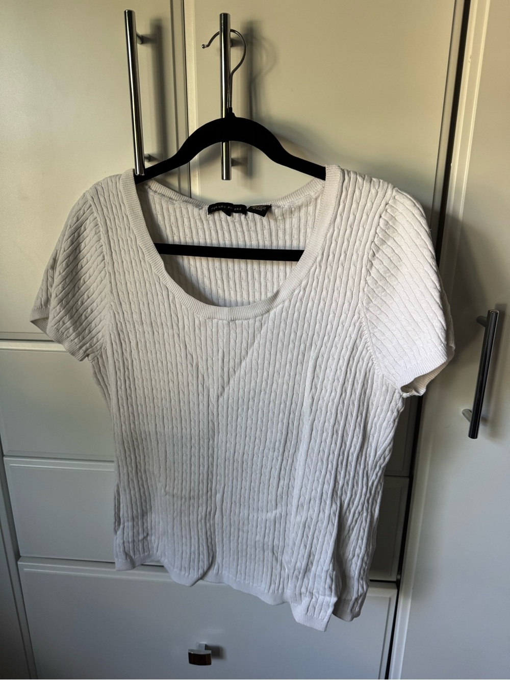 JEANNE PIERRE White Ribbed Short-Sleeve Scoop Neck Tee 100% cotton